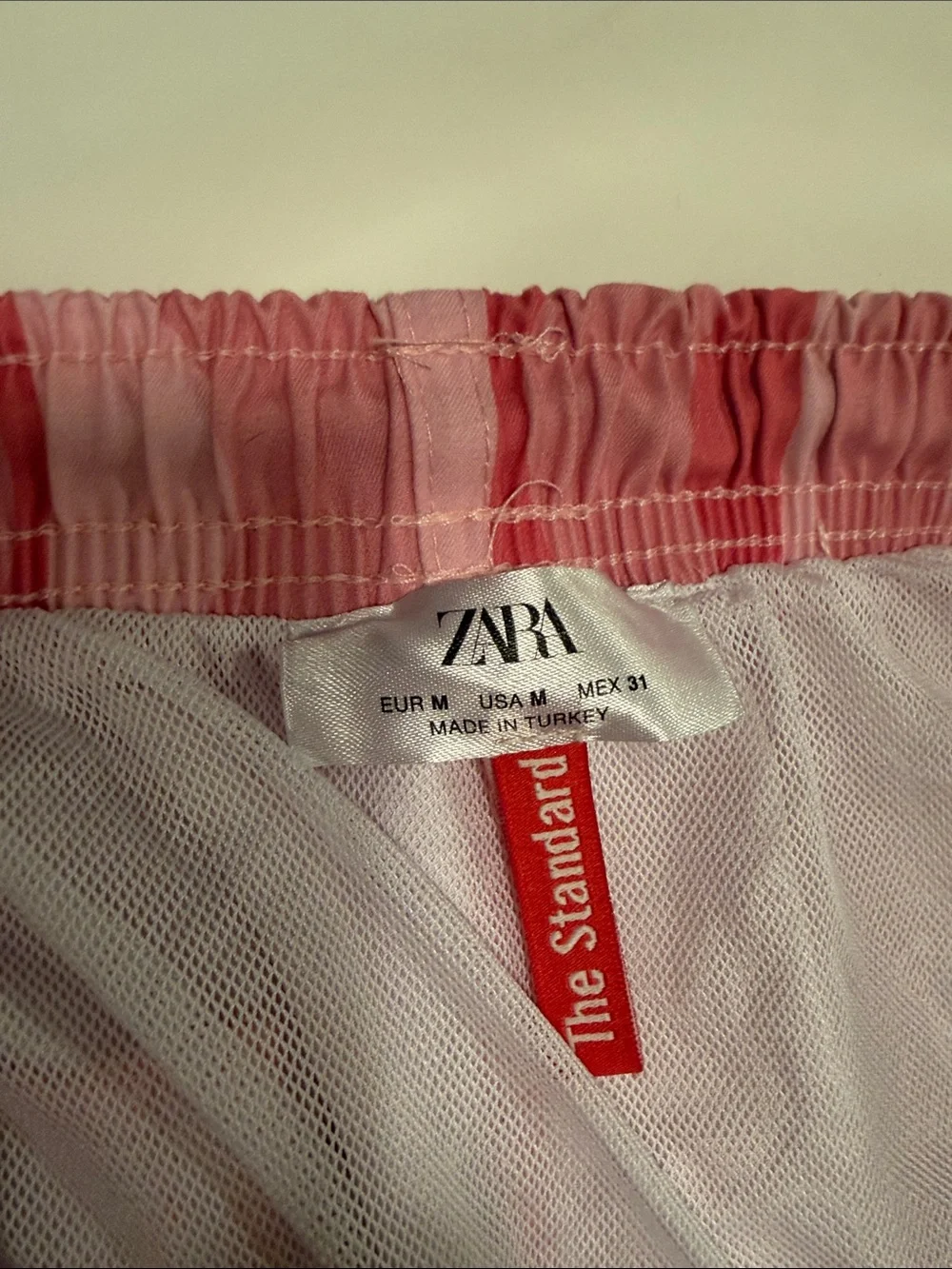 Zara Pink Wavy-Stripe Drawstring Athletic Shorts